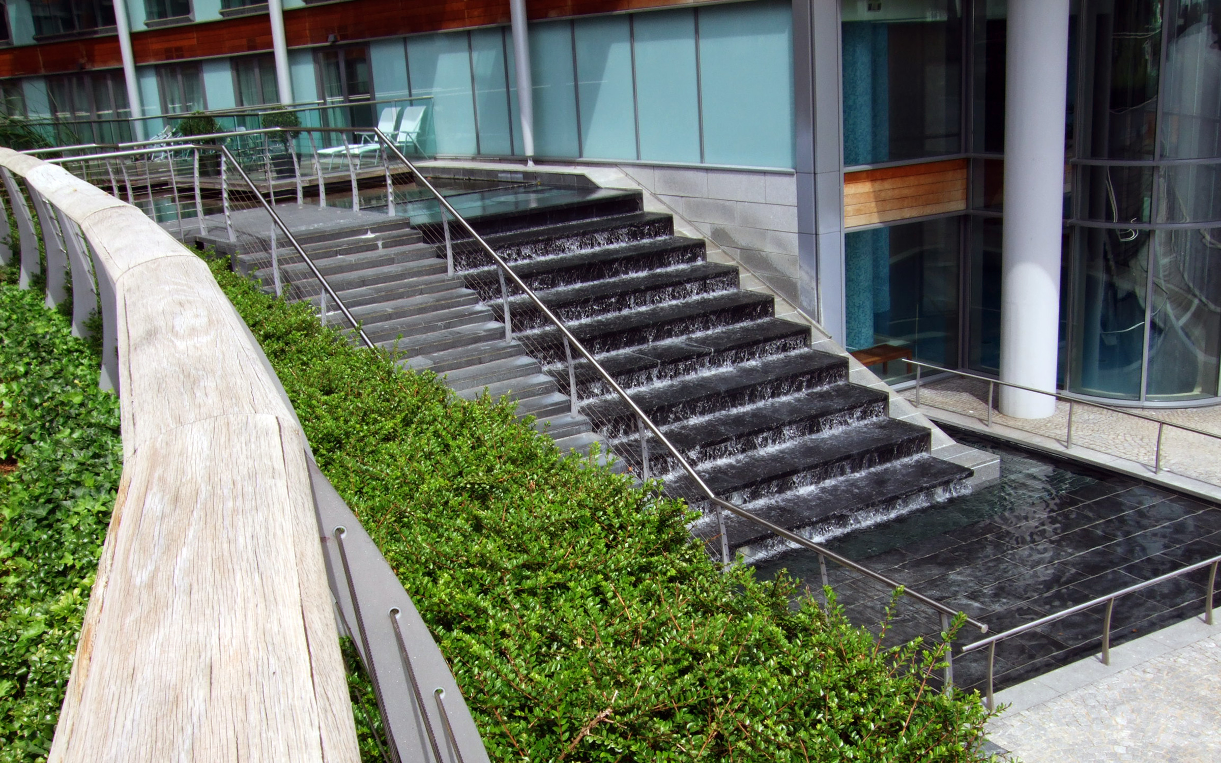 Water flowing down the stairs like a waterfall